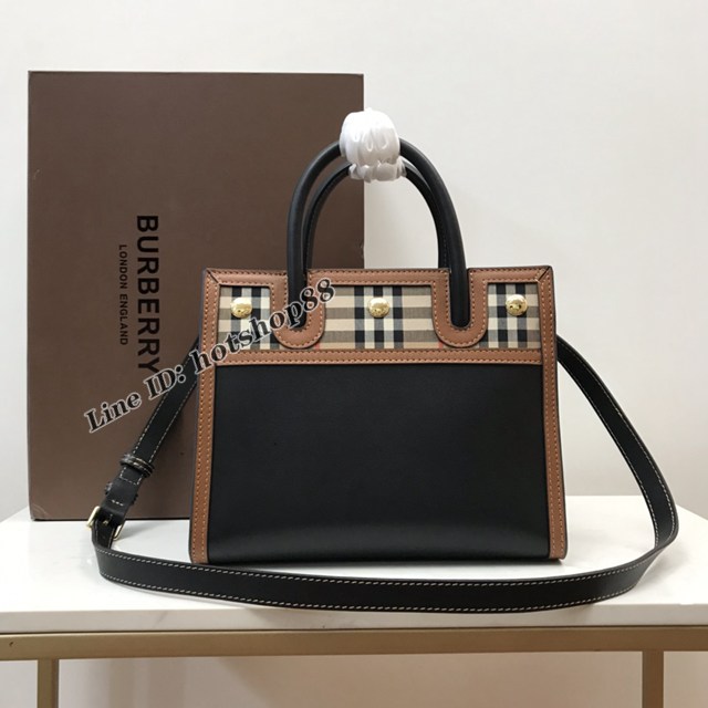 Burberry專櫃新款小號Title泰爾勒手袋 巴寶莉Vintage復古格紋手提托特包肩背女包 yxb1508